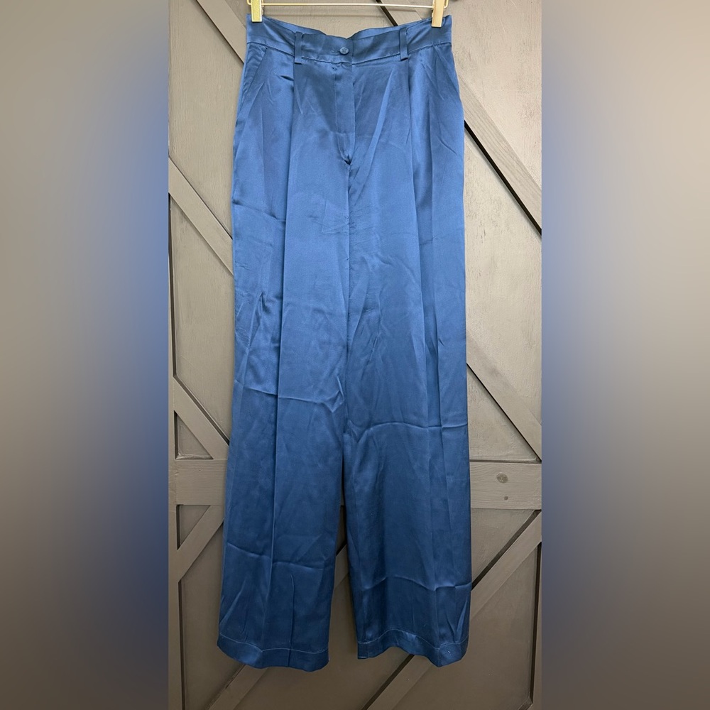 Sablyn Emerson Pleated Silk Pants in Midnight Navy, Size Small - Picture 5 of 16